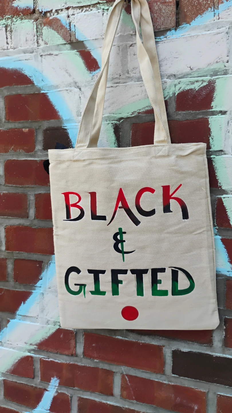 Black & Gifted hand painted Tote Bag - photo 2