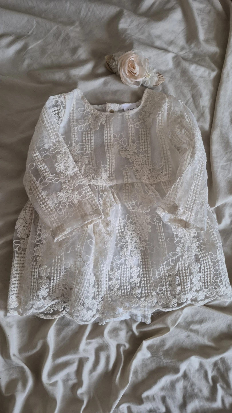 White Lace Baby Dress with Headband