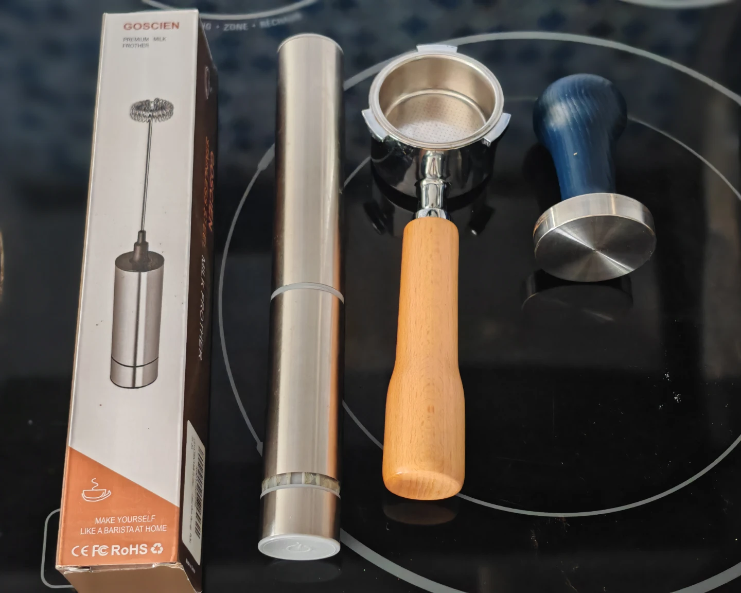 Espresso Accessory Set – Frother, Portafilter & DeLonghi Tamper