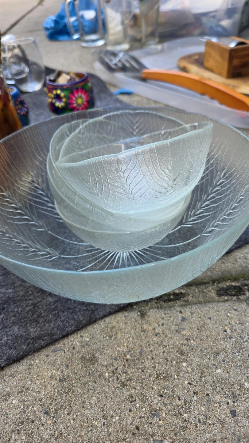 Glass Leaf Embossed Serving Bowl Set