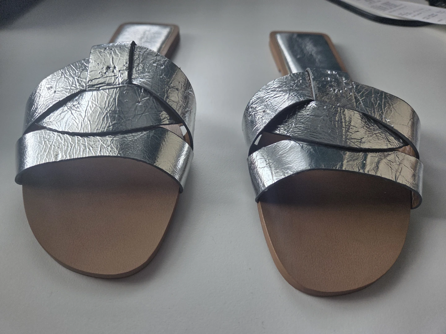 Zara Flat Criss-Cross Metallic Leather Slider Sandals - photo 2