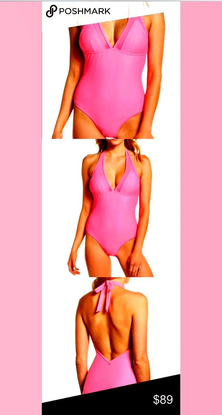 Ted Baker London Neon Pink Halter One-Piece Swimsuit