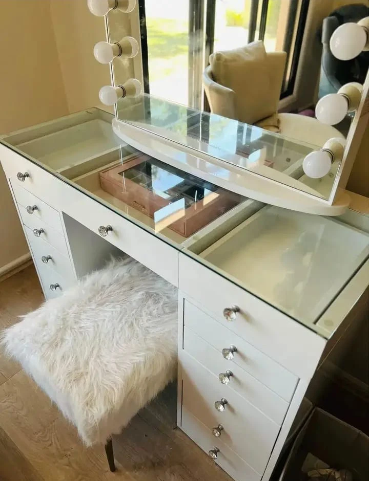 White Vanity Makeup Table with Lights and Stool - photo 2
