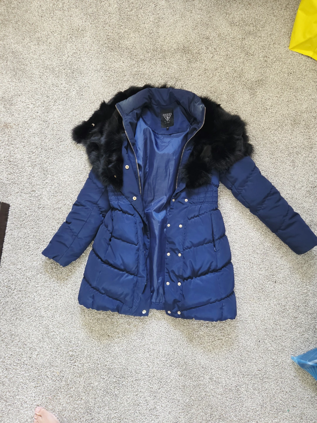 Navy Blue Guess Puffer Coat with Faux Fur Trim - photo 4