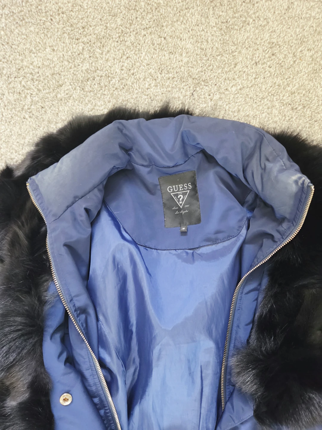 Navy Blue Guess Puffer Coat with Faux Fur Trim - photo 5