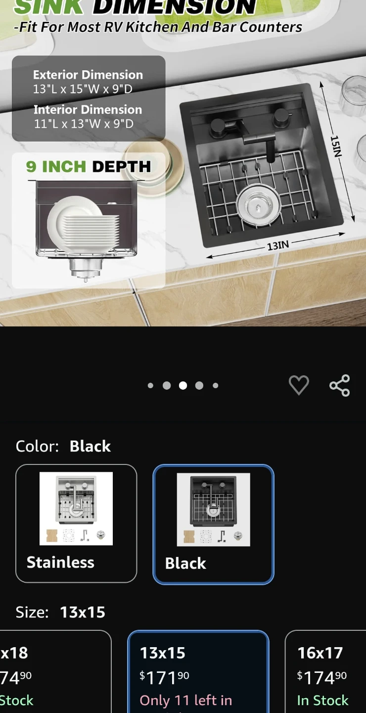 Koardink Black 13x15 Inch RV Kitchen Sink - photo 2