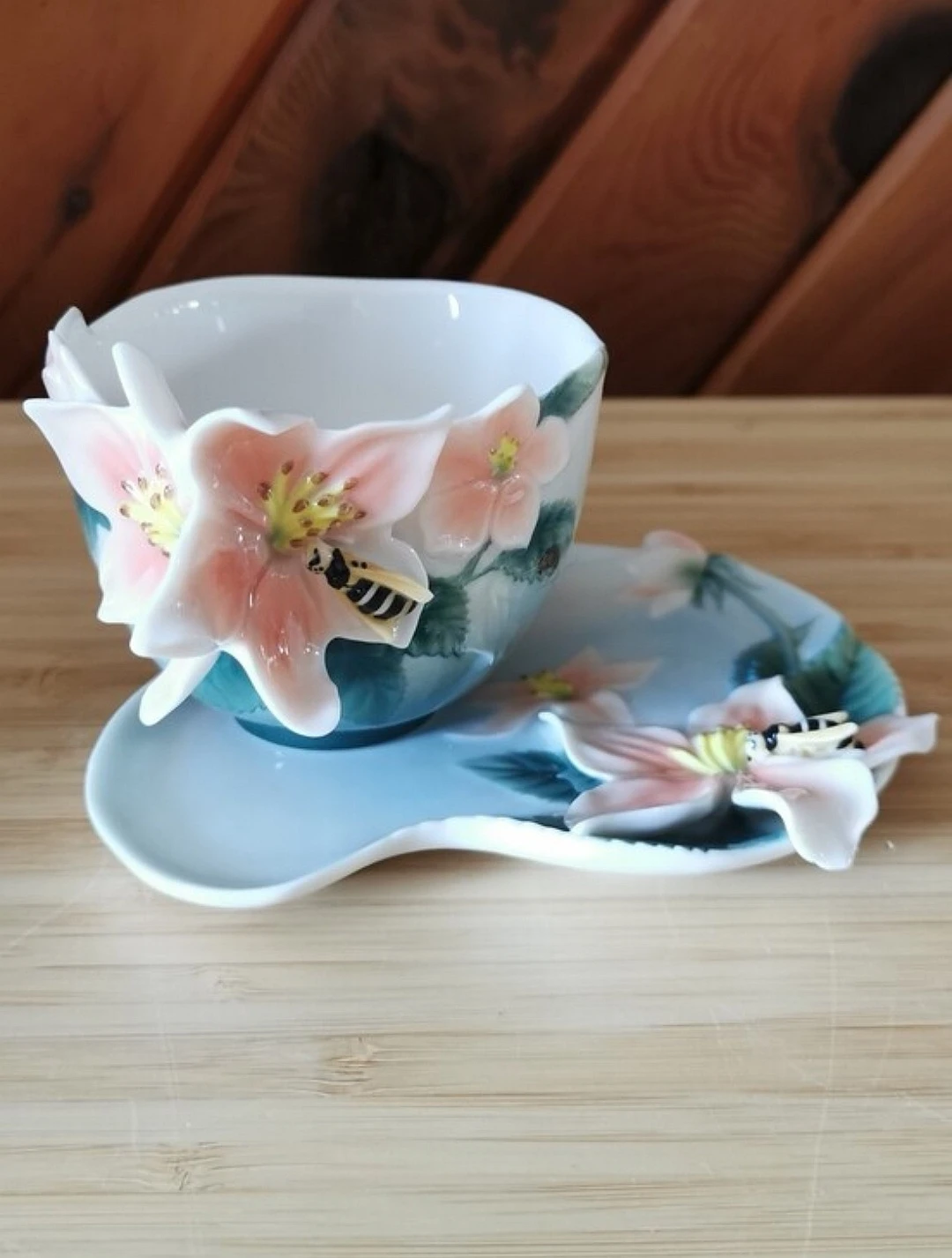 Franz Bee & Apple Blossom Cup & Saucer Jen Woo Hand Painted