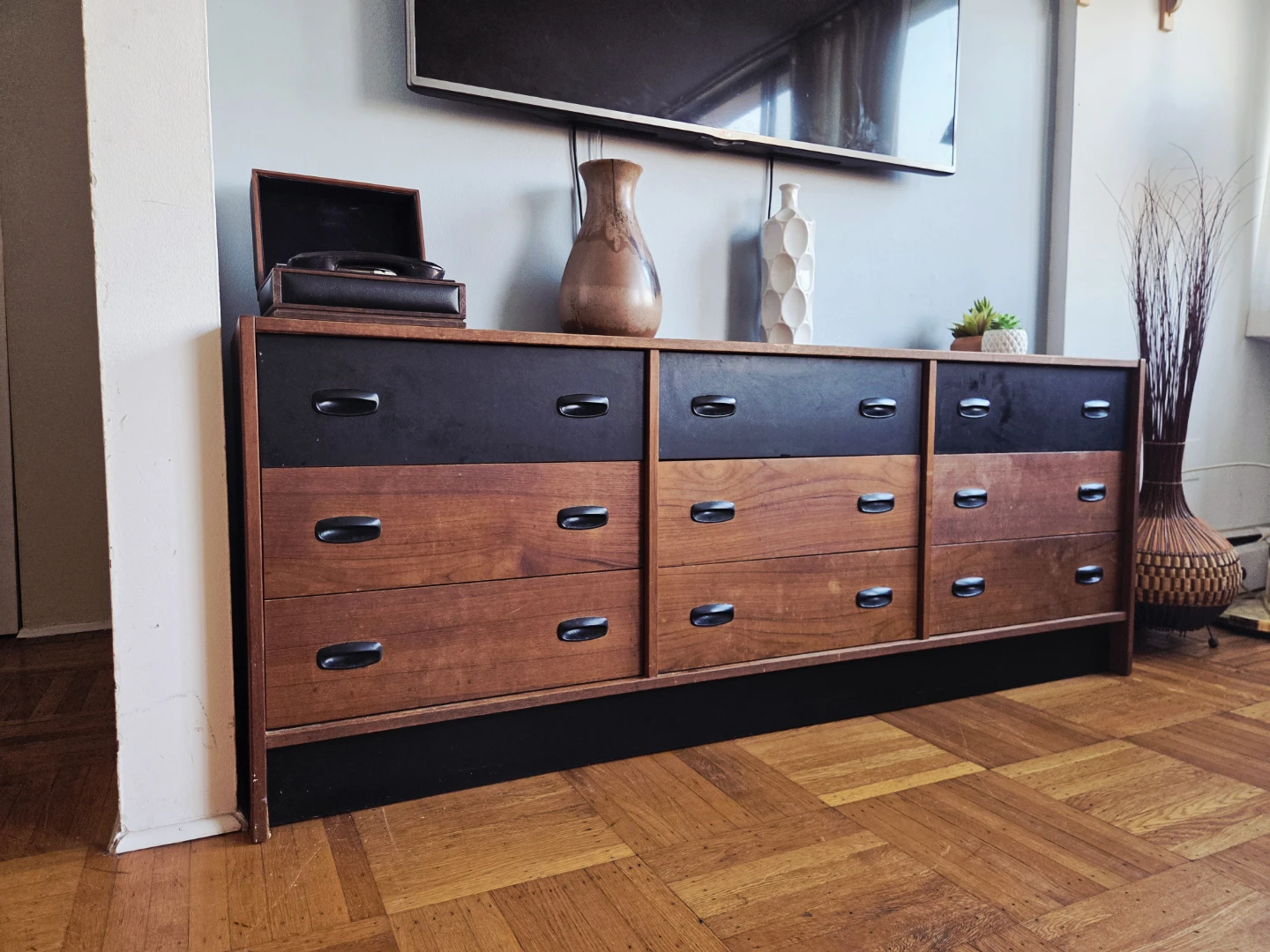MCM Teak & Black Nine Drawer Lowboy Dresser - photo 3