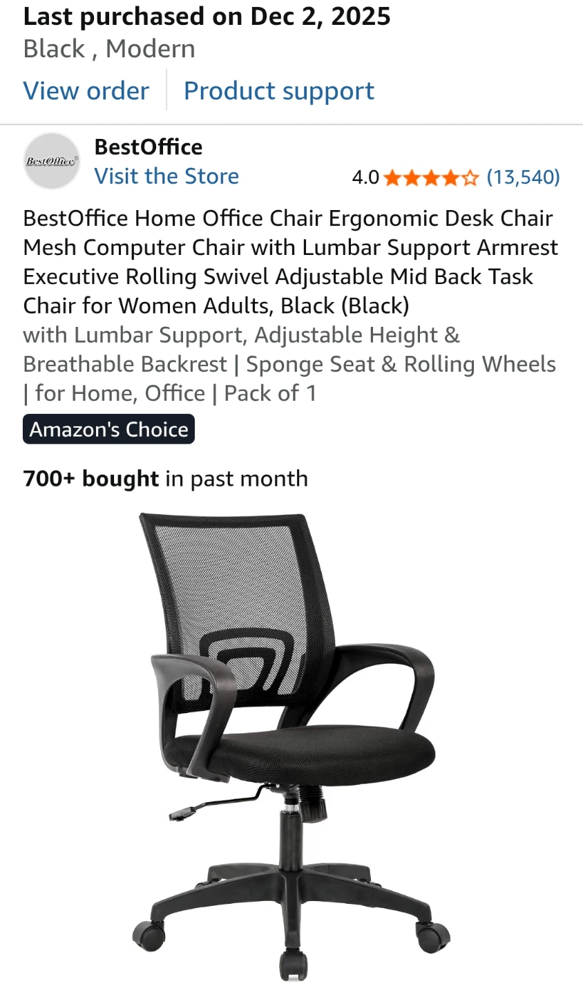 BestOffice Ergonomic Mesh Task Chair - Black