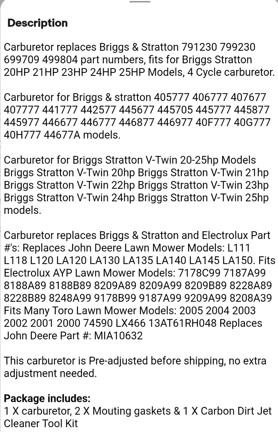 Briggs & Stratton Carburetor for Lawn Mower Models - photo 3