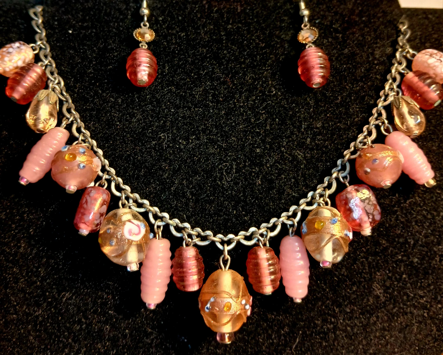 Glass Beaded Charm Necklace and Earring Set