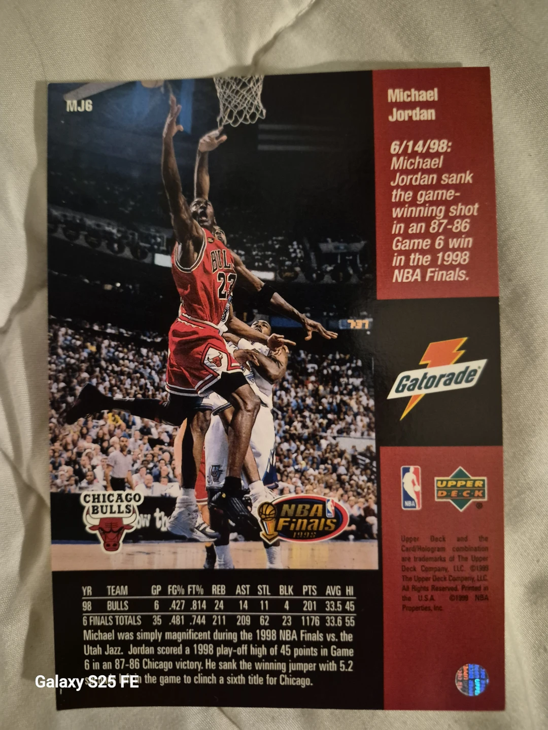 1998 Upper Deck Michael Jordan NBA Card - photo 2