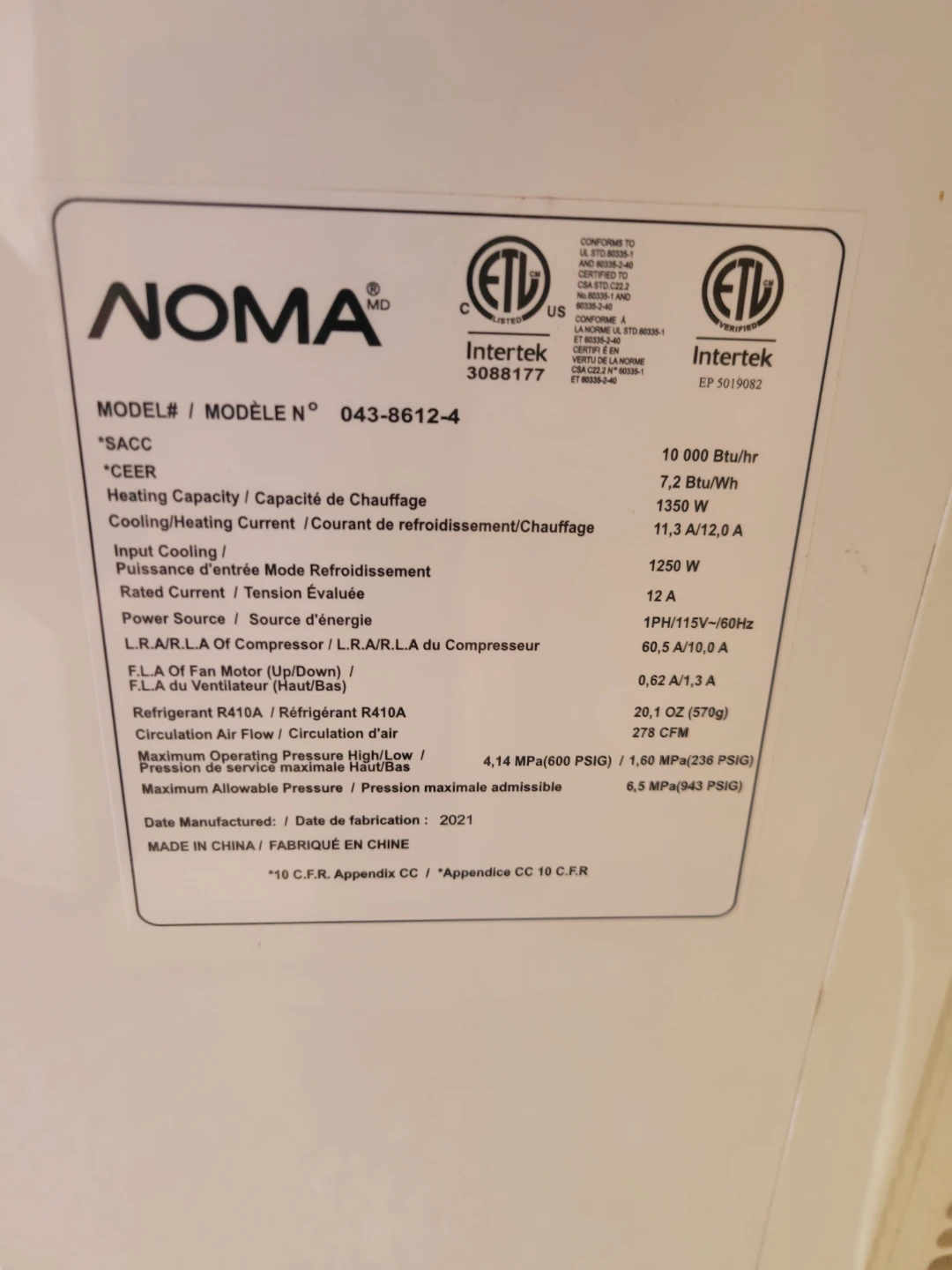 NOMA Portable Air Conditioner w/ No vent tube - photo 3