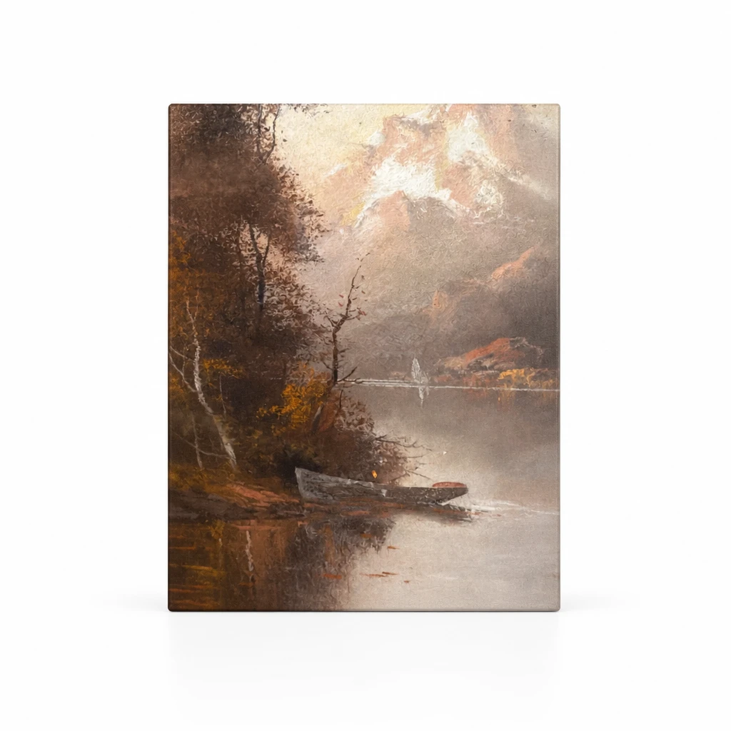 Framed Landscape Painting of Mountains and Lake - photo 3