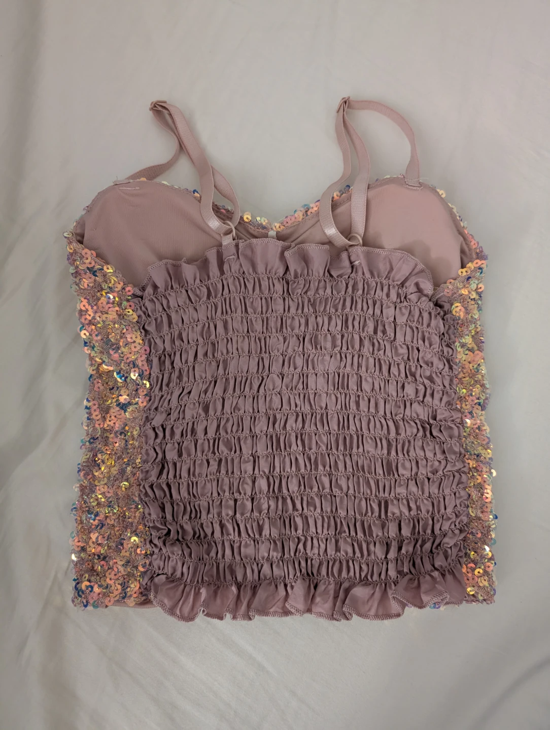 Pink Shiny Sequin Smocked Cami Corset Top for Concerts Parties - photo 3