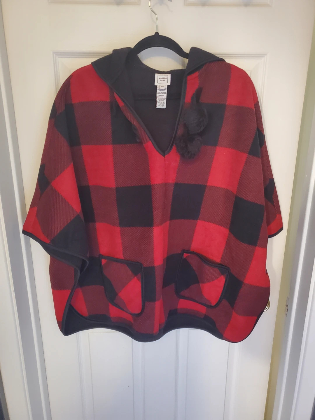 Marina Luna Buffalo Plaid Hooded Poncho