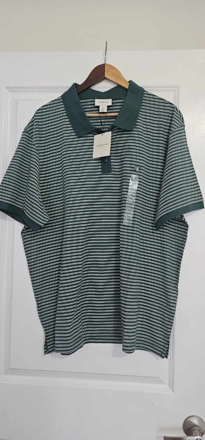 Calvin Klein Men's Striped Polo Shirt - Green/White
