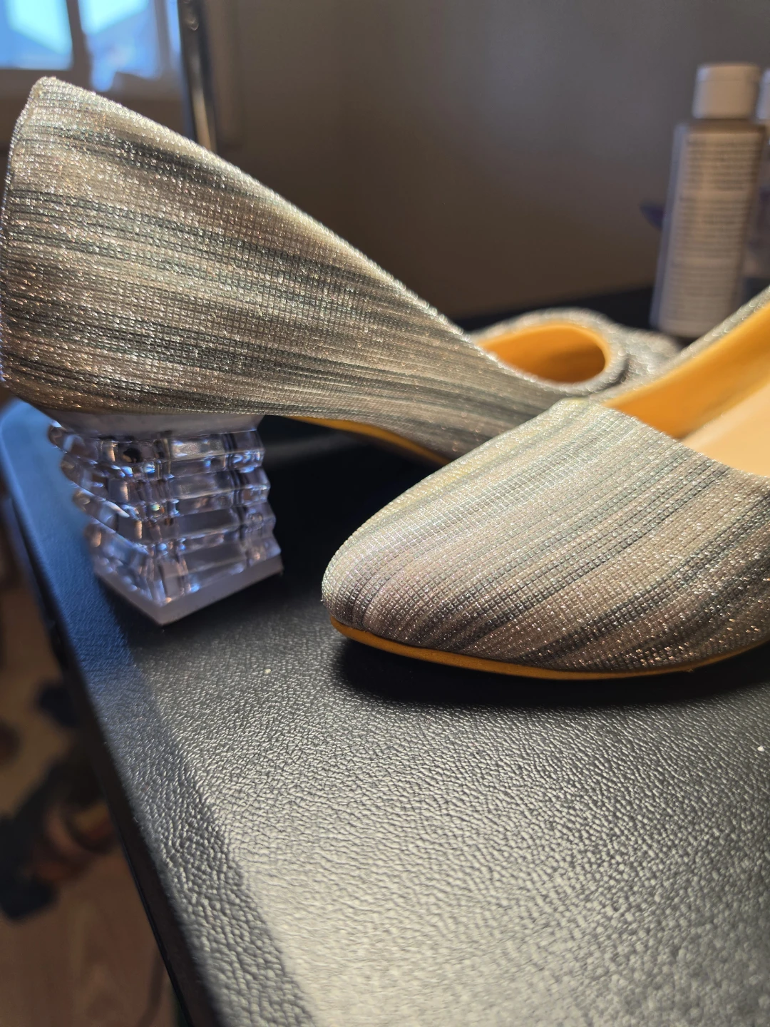 Sparkly Silver Heels with Clear Block Heels - photo 2