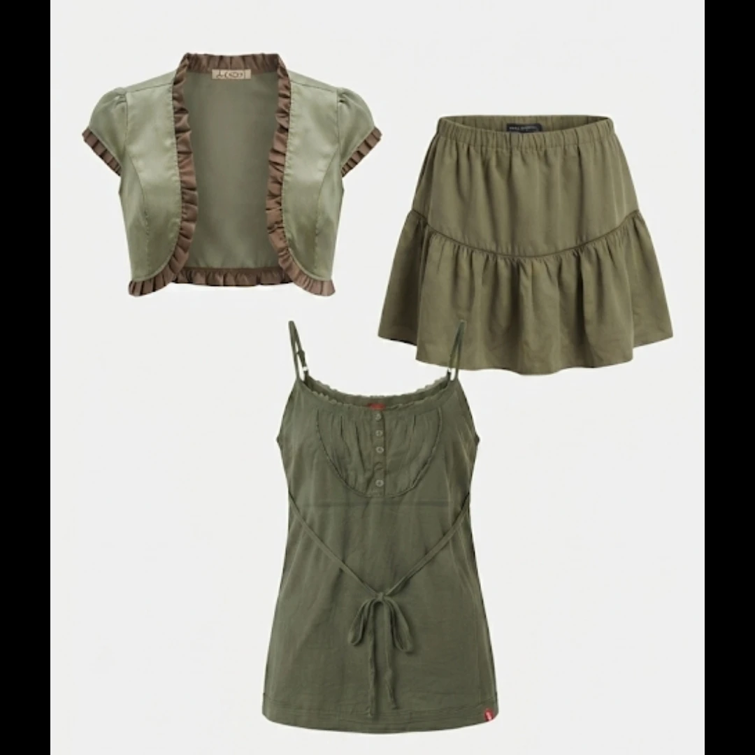 Olive Green Bolero and Tiered Skirt Set