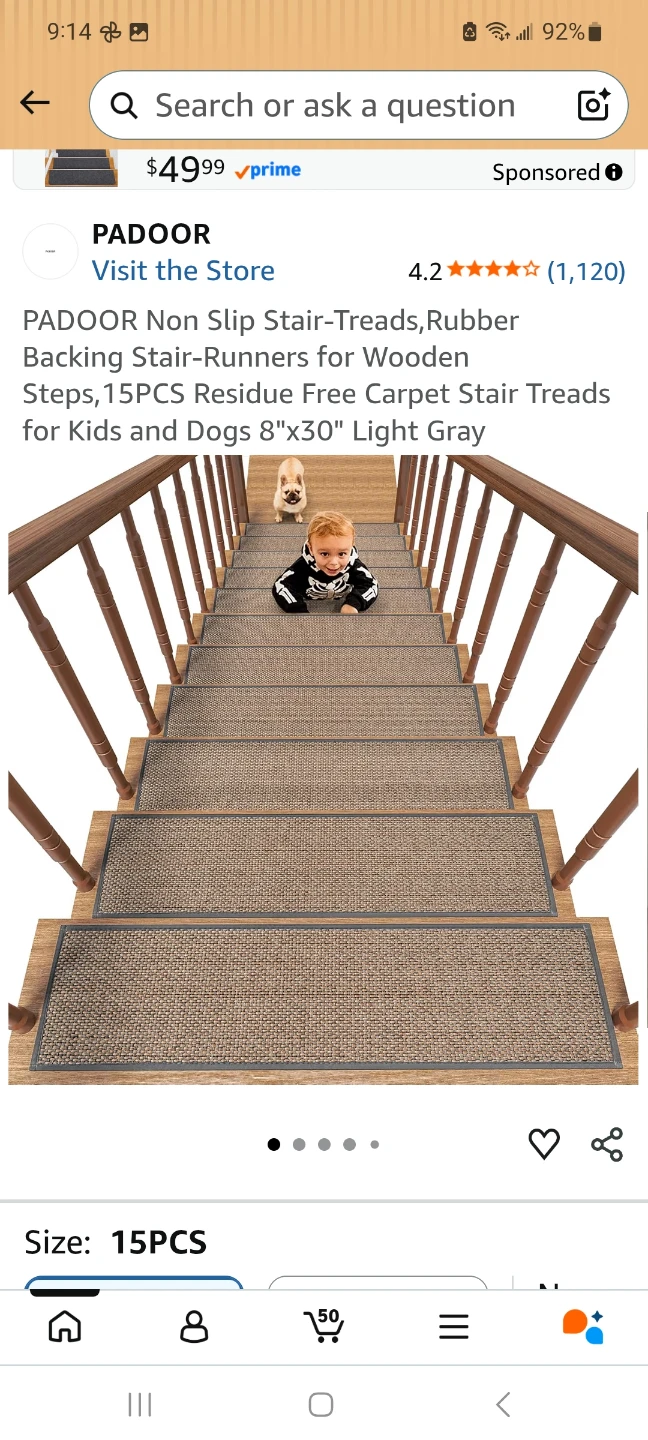 Padoor Stair Treads Carpet Mats - 15 Pack - Light Grey - photo 2