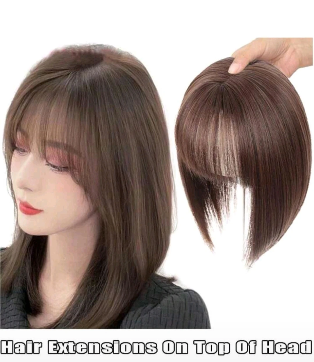 Hair Topper with Bangs - Dark Brown - photo 2