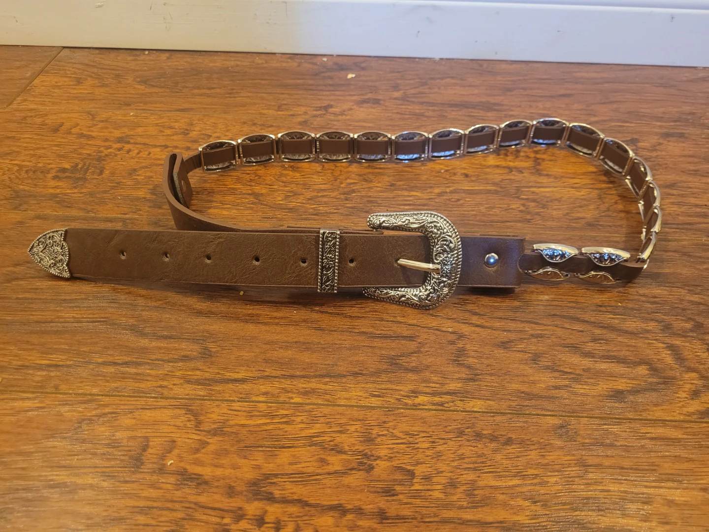 Brown Western Style Belt with Silver Buckle