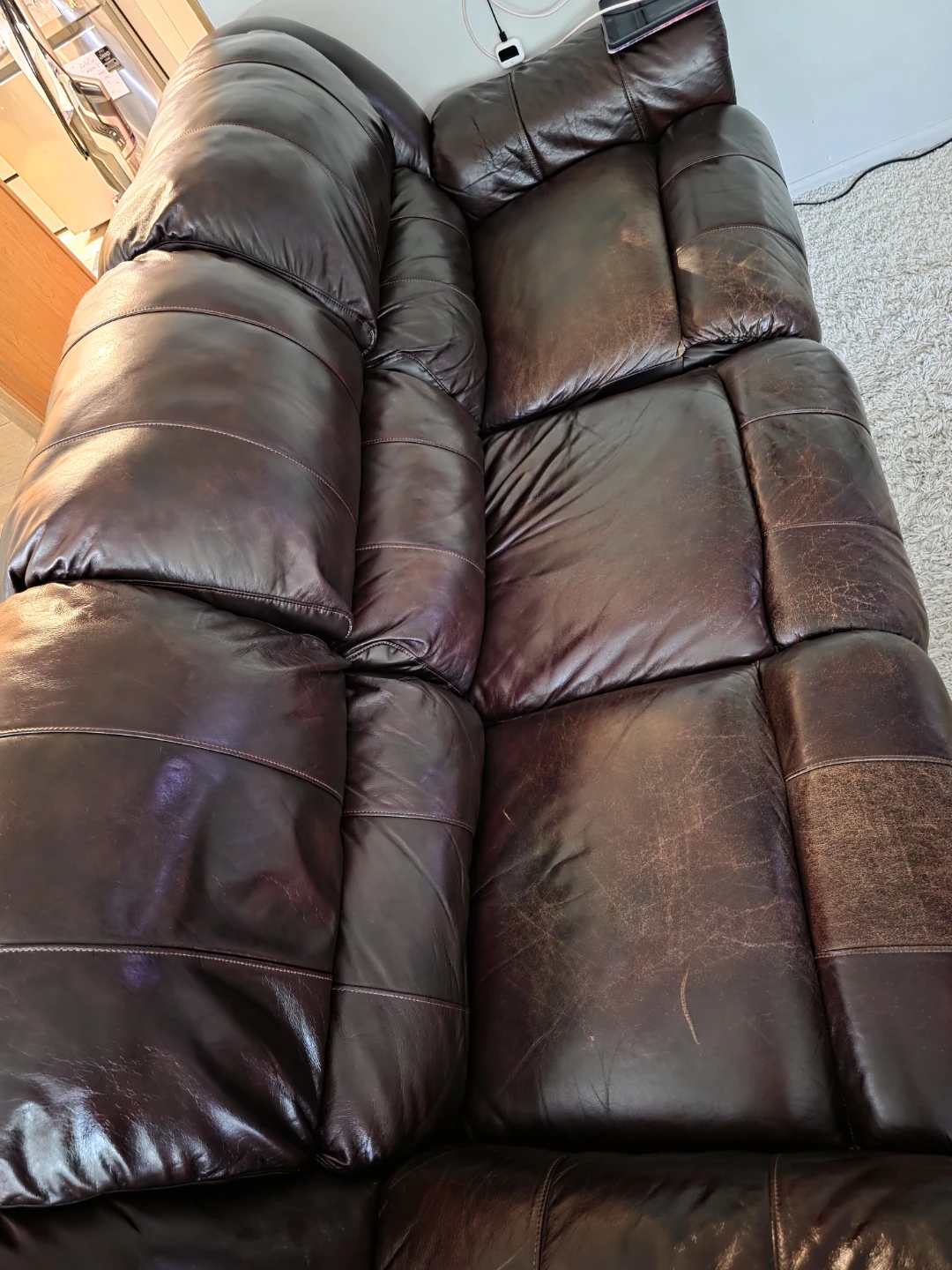 Set 2 Dark Brown Leather Recliner Sofa