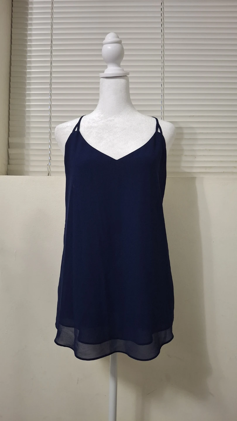 Naked Zebra Navy Blue Macrame Crochet Back Tank Top Size M