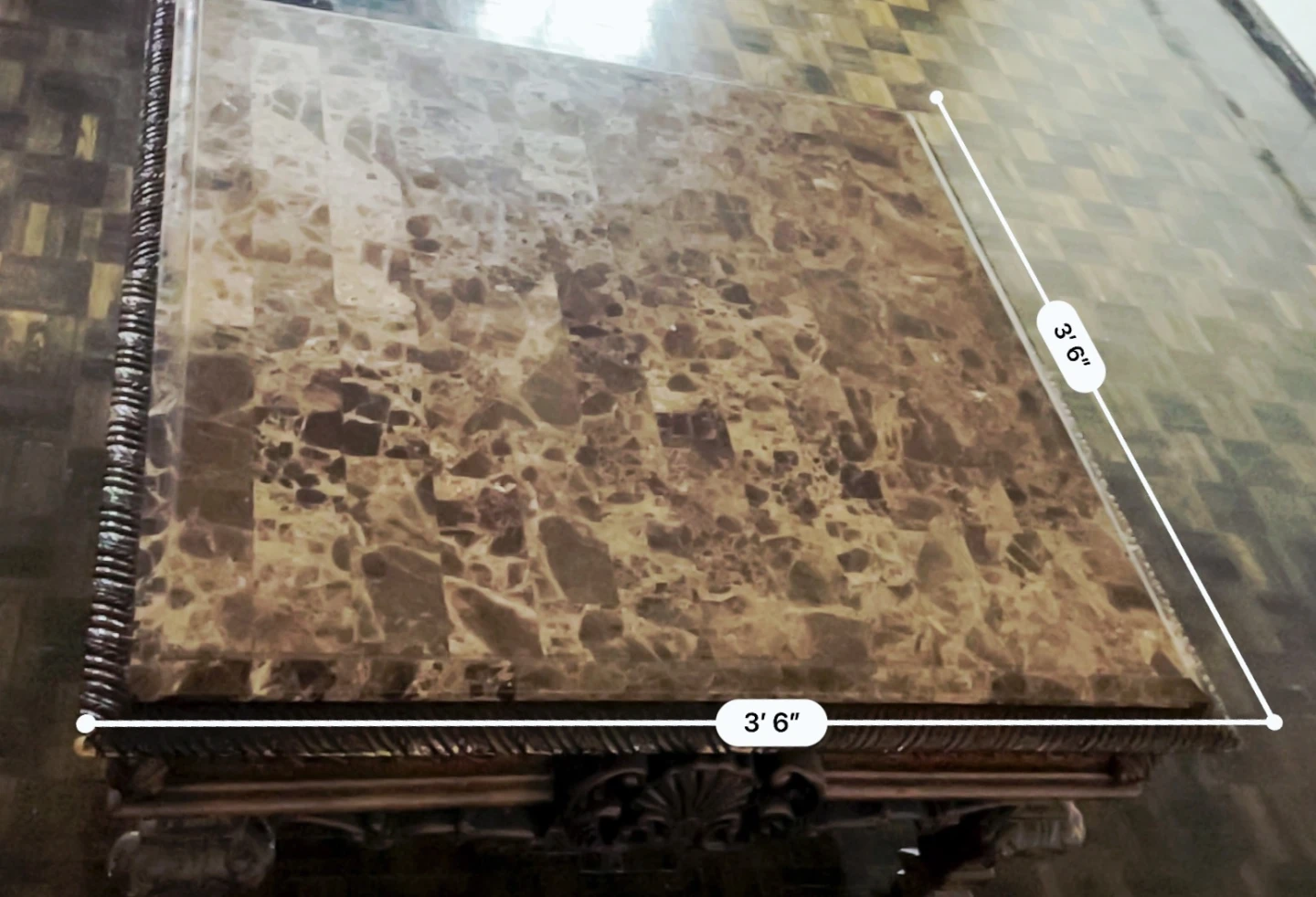 Ornate Square Coffee Table with Marble Top - photo 3