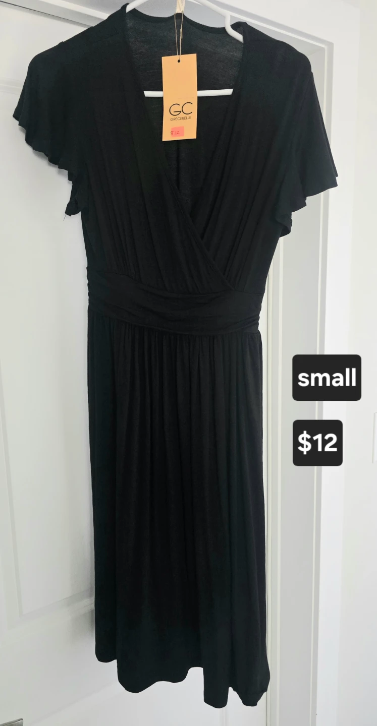 GRECERELLE Black Wrap V-Neck Dress Small - photo 2