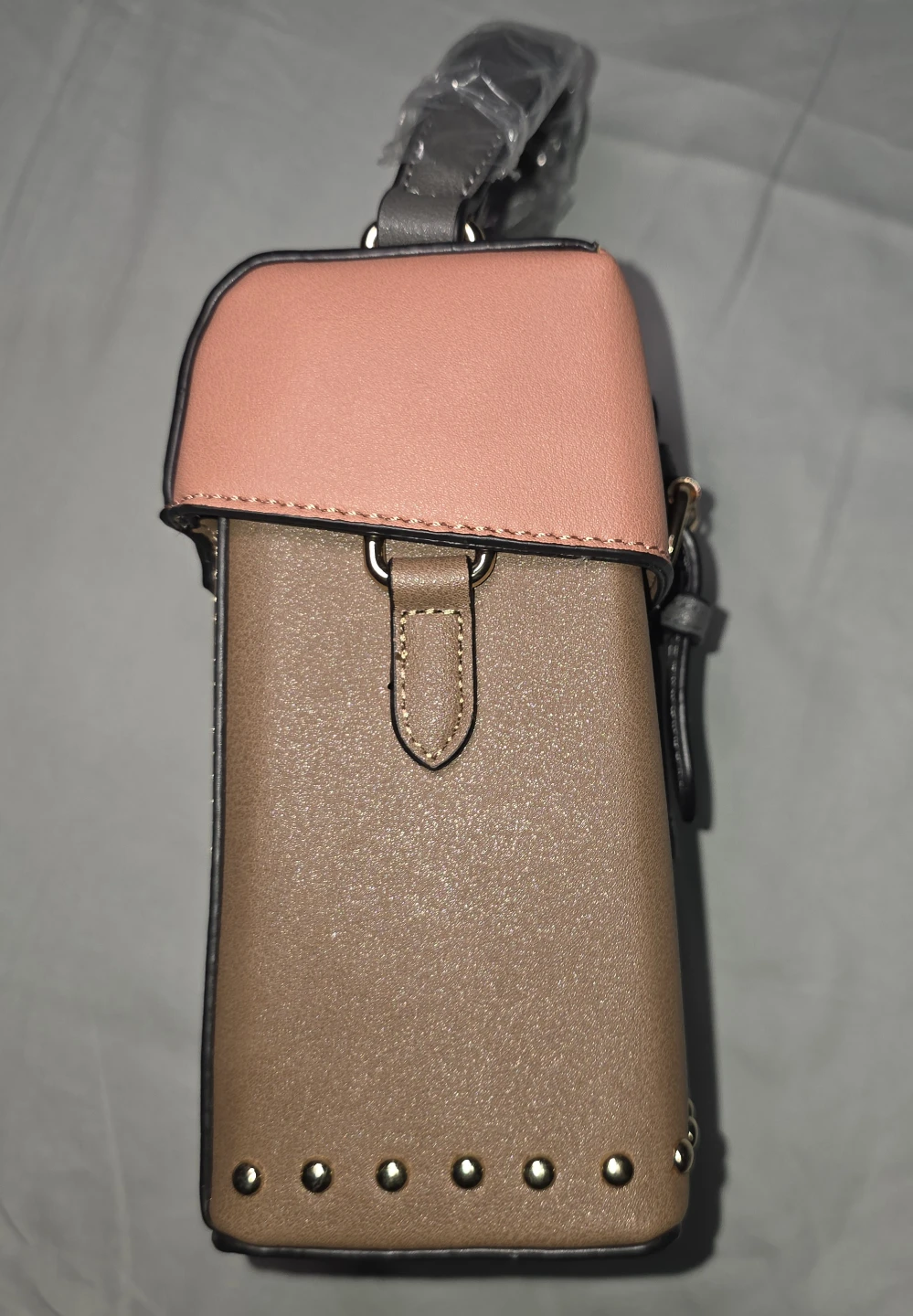 Small Faux Leather Crossbody Bag - Tan and Pink - photo 5