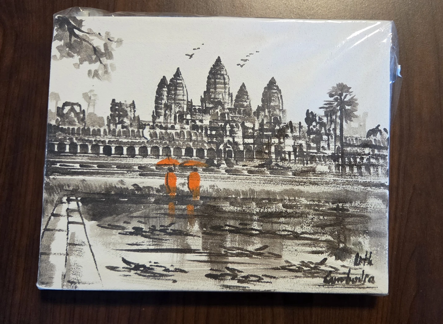 Canvas Painting of Angkor Wat with Monks