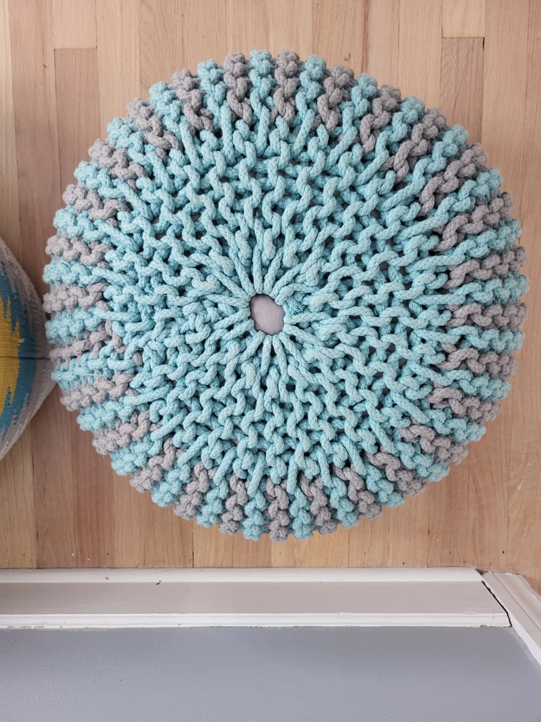 Round Knit Pouf Ottoman Foot Stool - photo 3