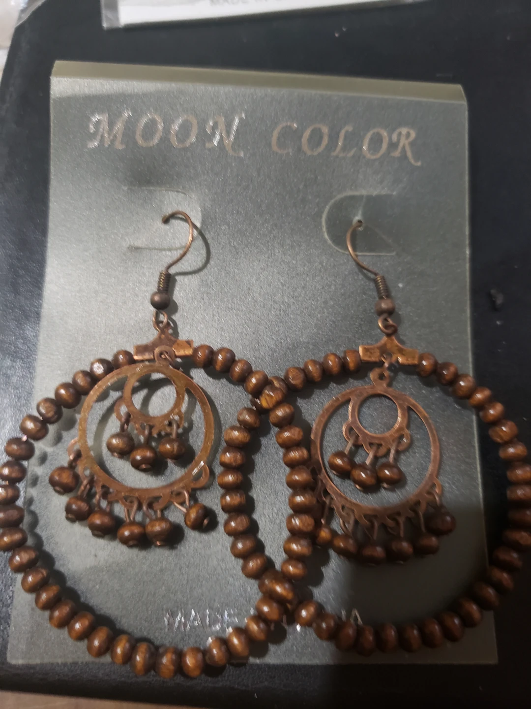 Moon Color Wooden Hoop Earrings