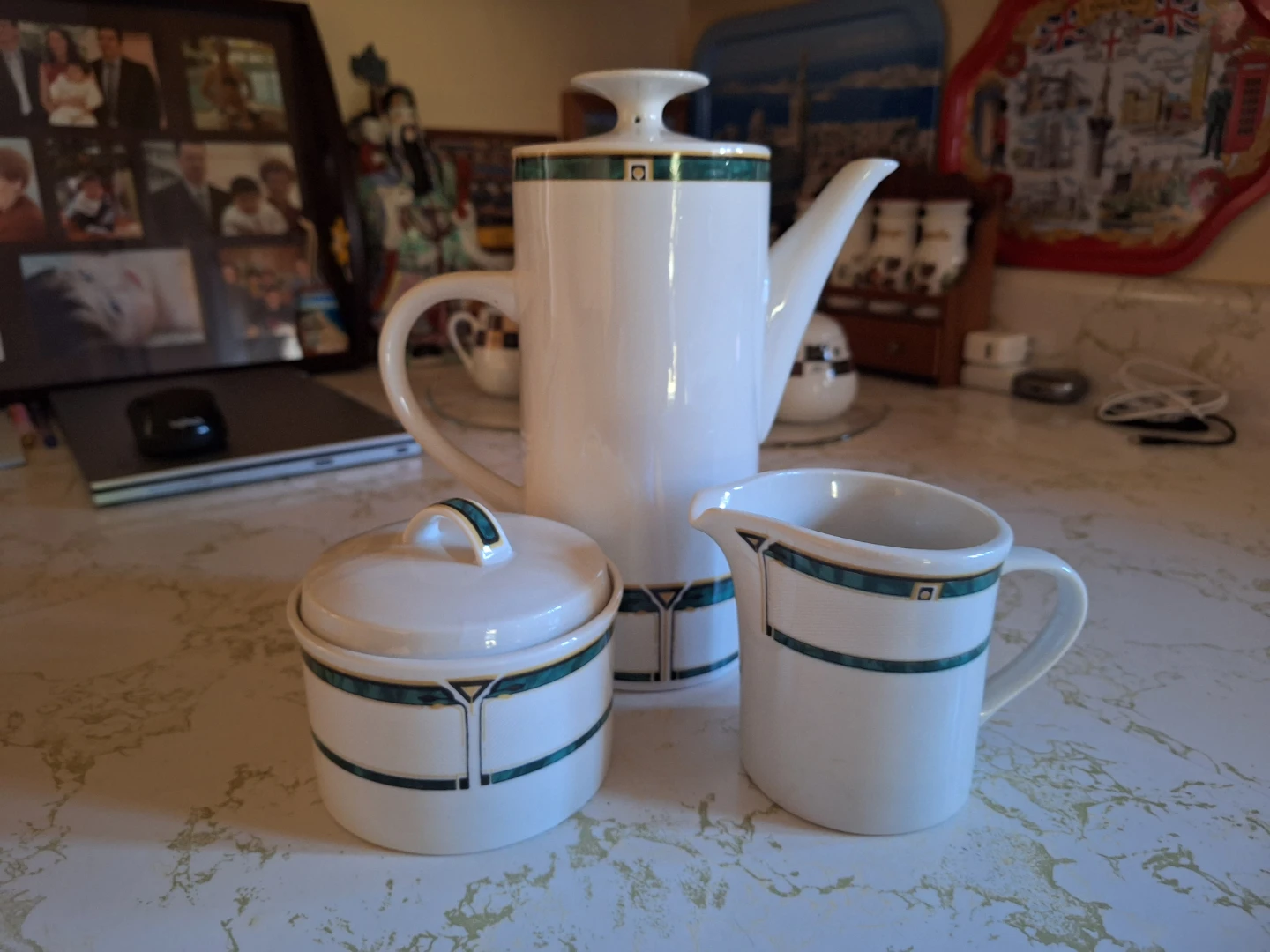 Coffee Pot, Sugar Bowl, and Creamer Set