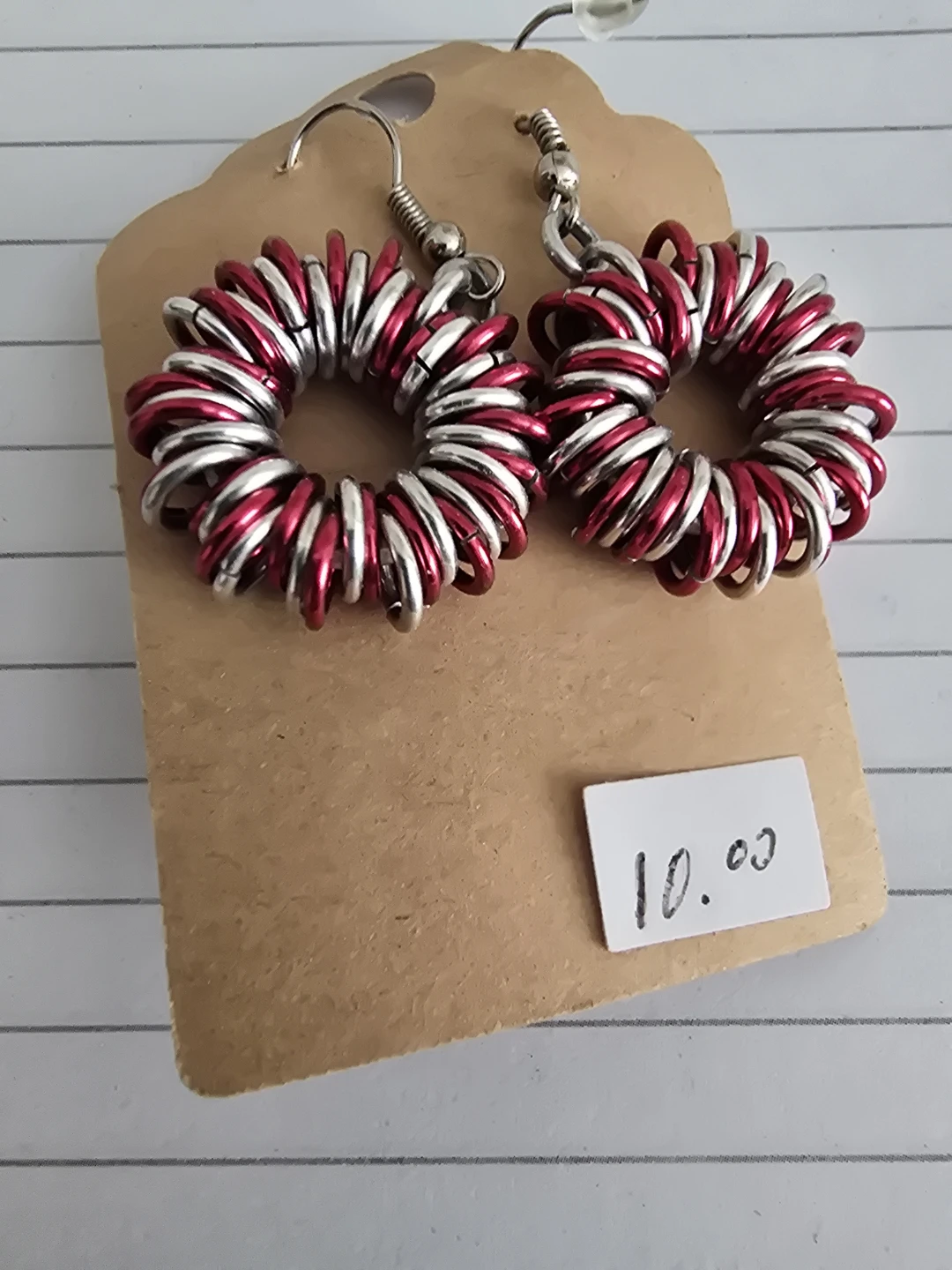 Red and Silver Hoop Earrings