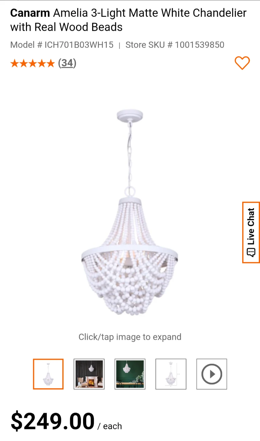 MINT CONDITION: Canarm Amelia Matte White 3-Light Chandelier