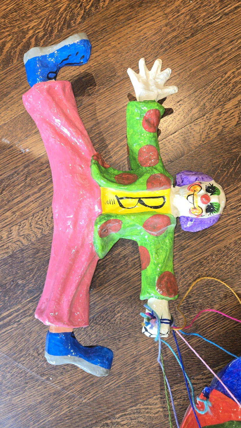 Mexican Folk Art Paper Mache Hanging Parachute Clown Mobile - photo 2