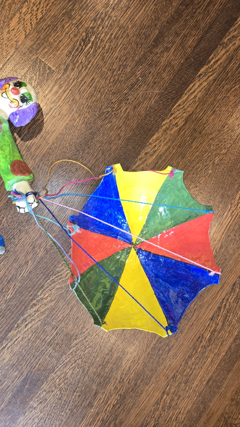 Mexican Folk Art Paper Mache Hanging Parachute Clown Mobile - photo 3
