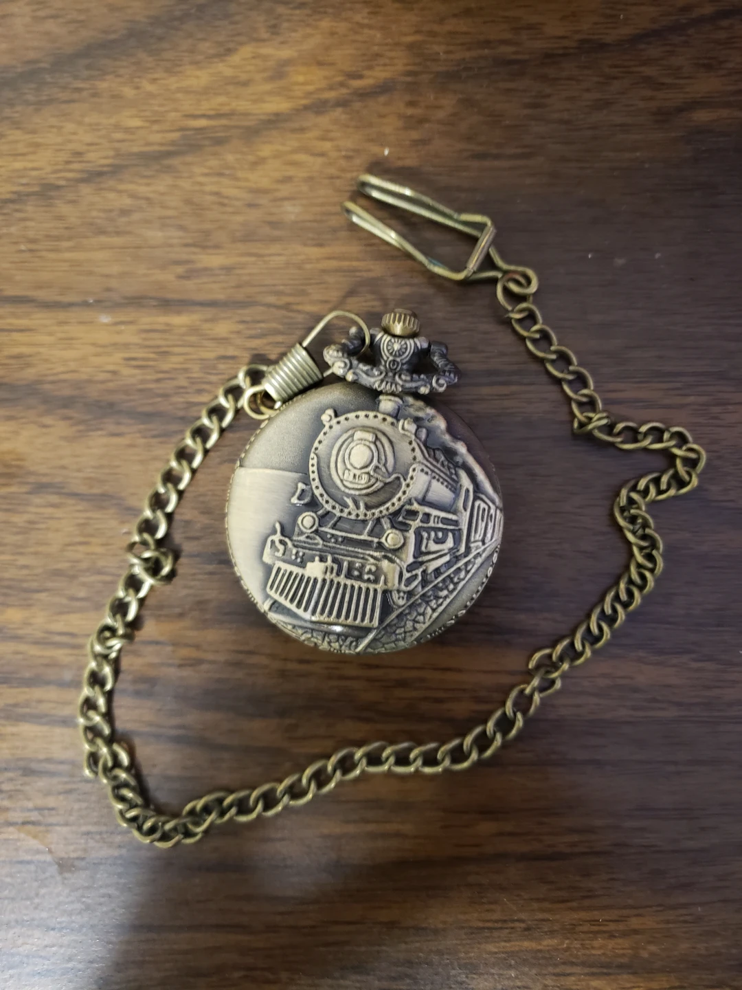 Quartz Pocket Watch with Train Engraving