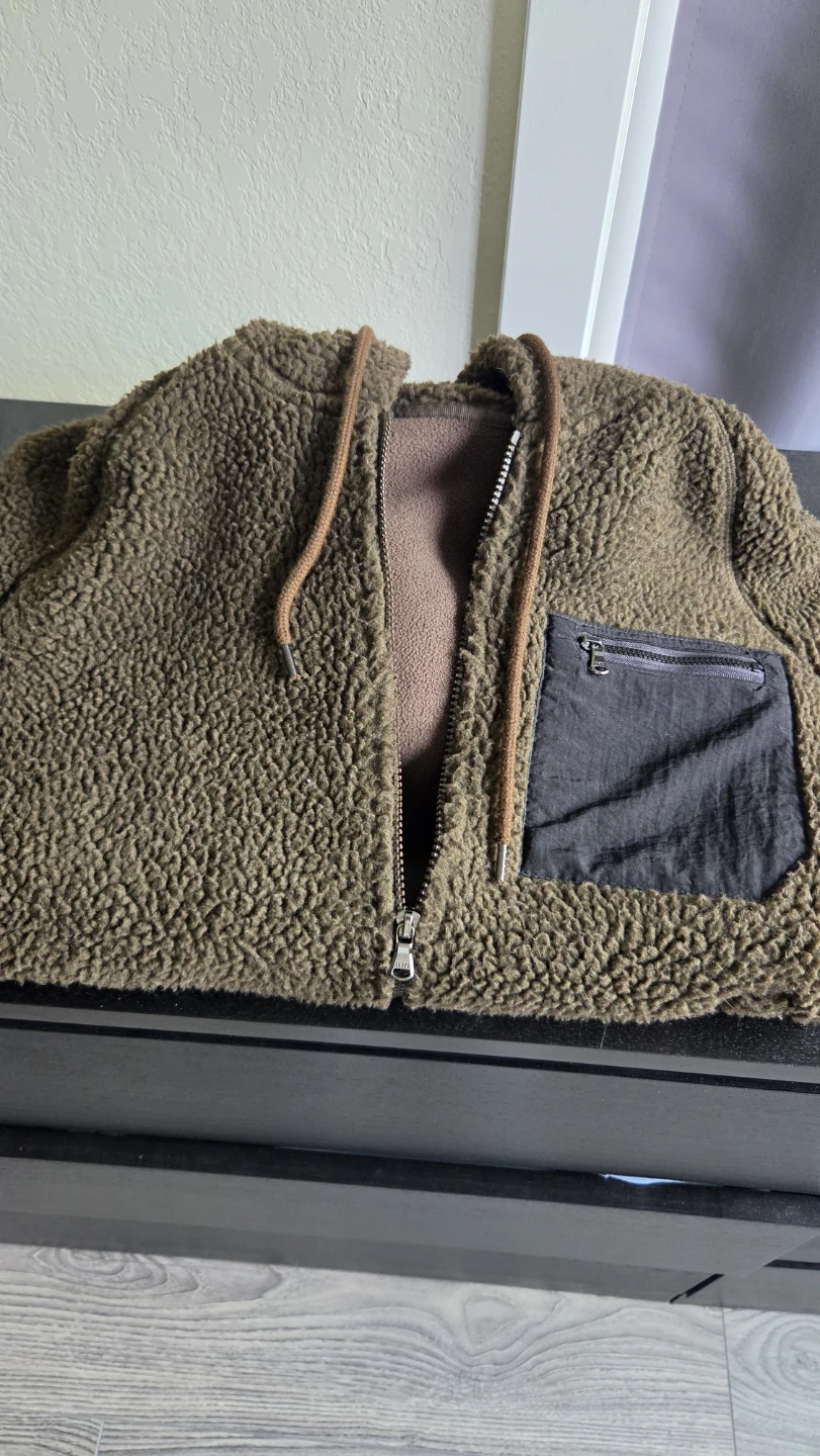 Brown Fleece Jacket with Hood