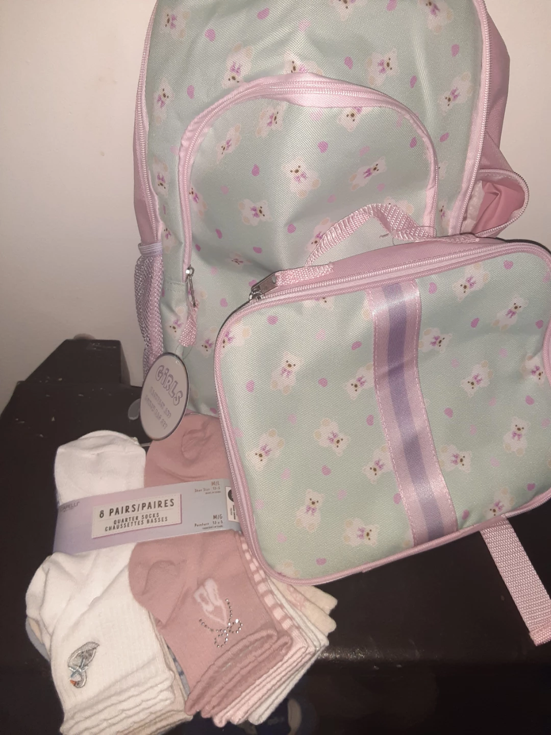 Girls Teddy Bear Backpack and Lunch Bag Set with Socks - photo 2