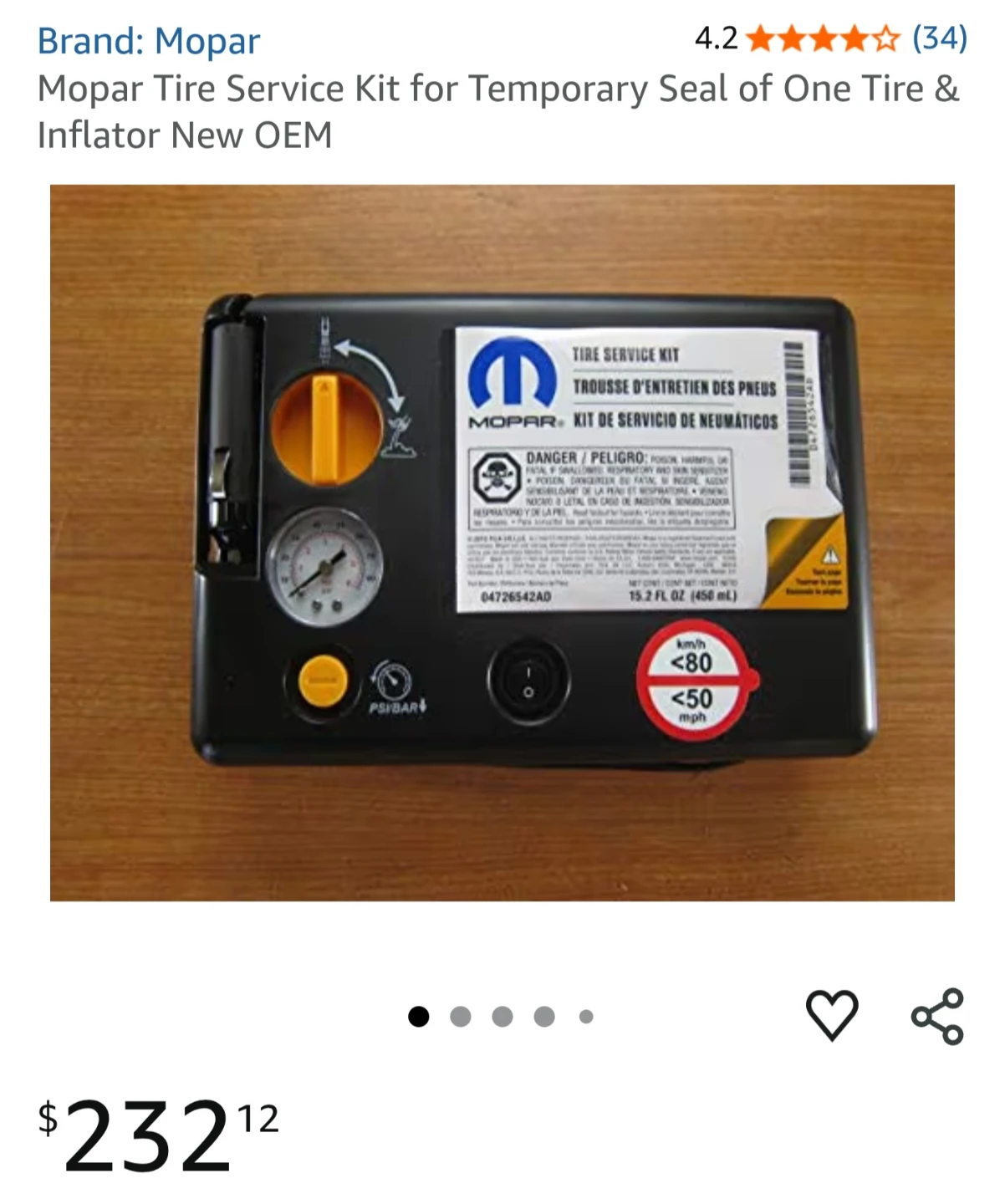 Mopar Tire Service Kit with Sealant & Inflator - photo 2