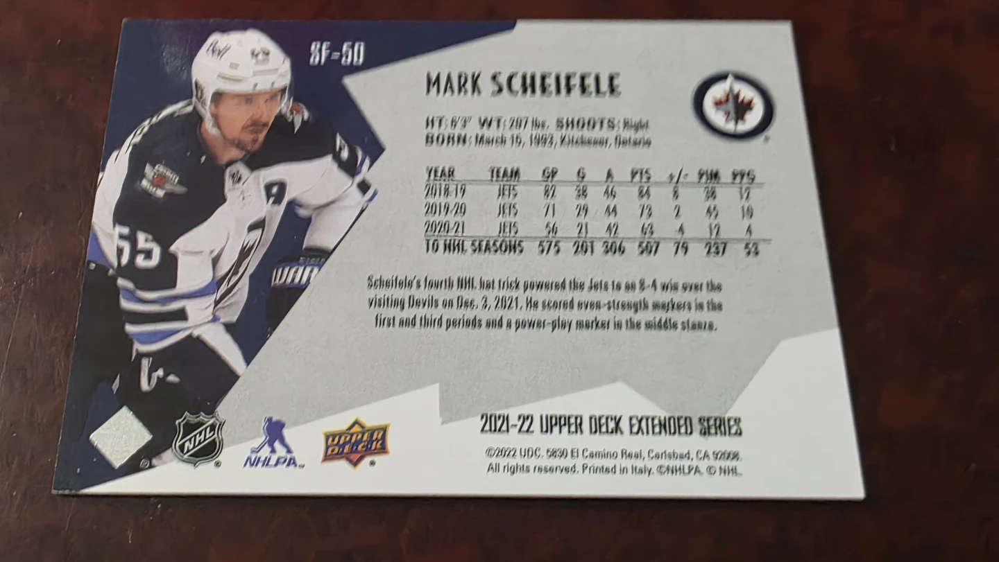 2021-22 Upper Deck Extended Series Mark Scheifele Hockey Card - photo 2