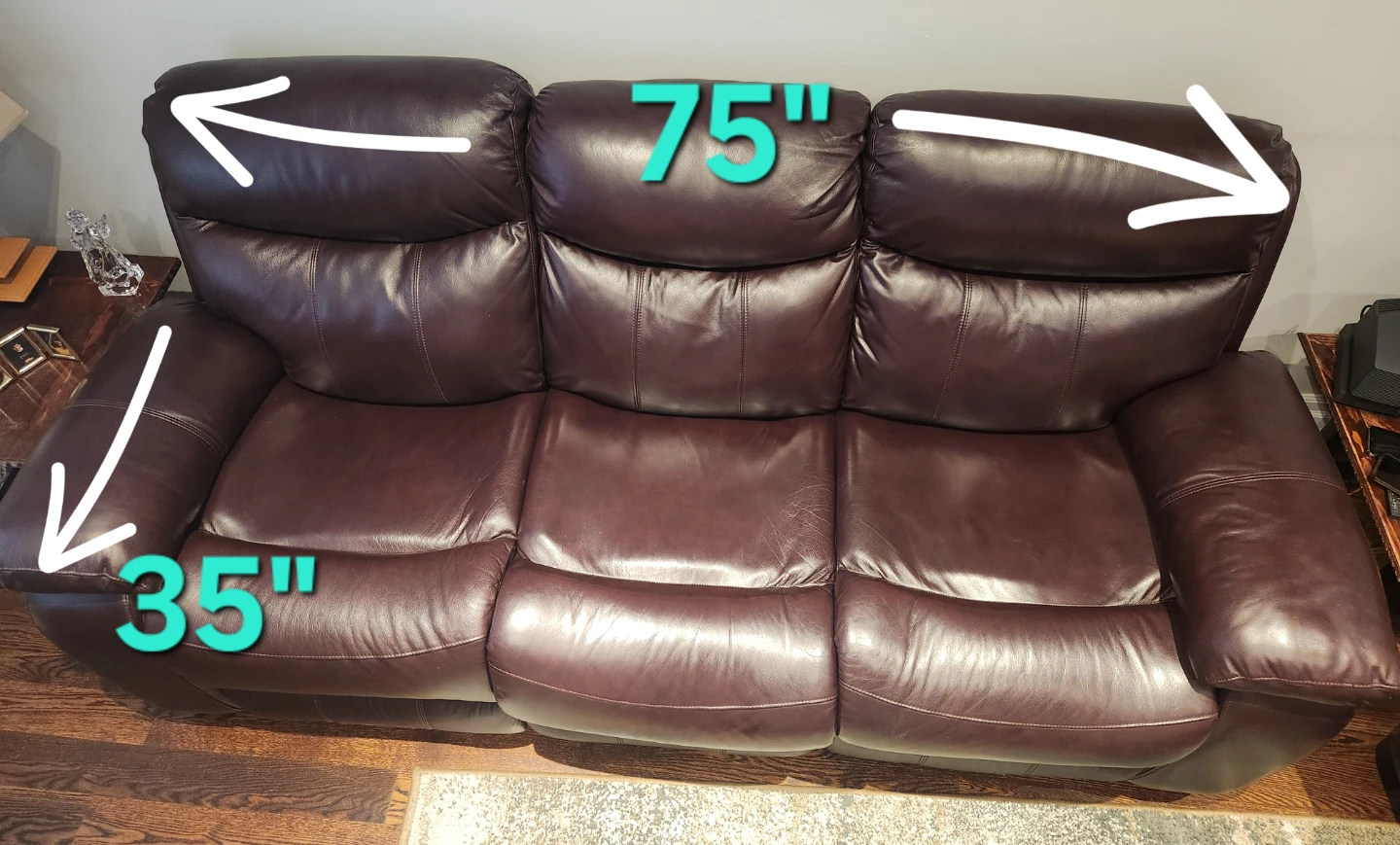 3-Seater, double recliner, brown leather sofa - photo 2