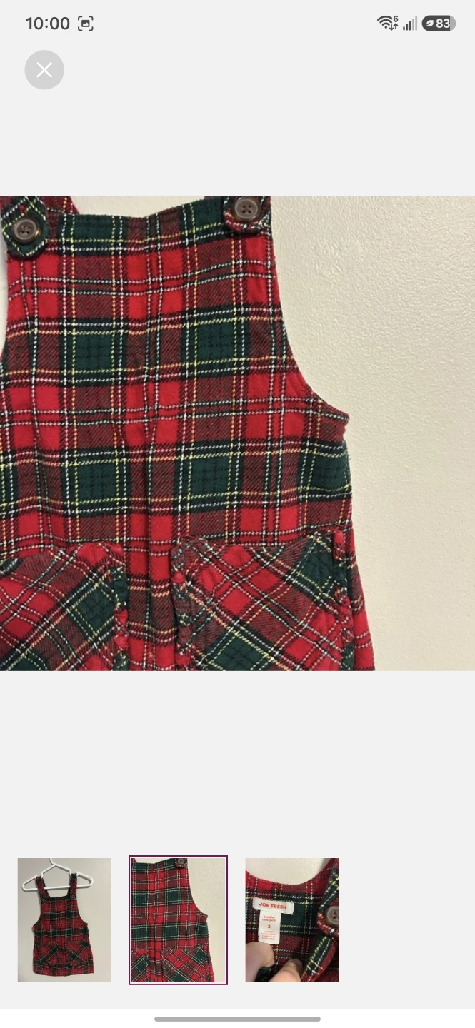 Joe Fresh Toddler Plaid Pinafore Dress Size 2 - photo 2