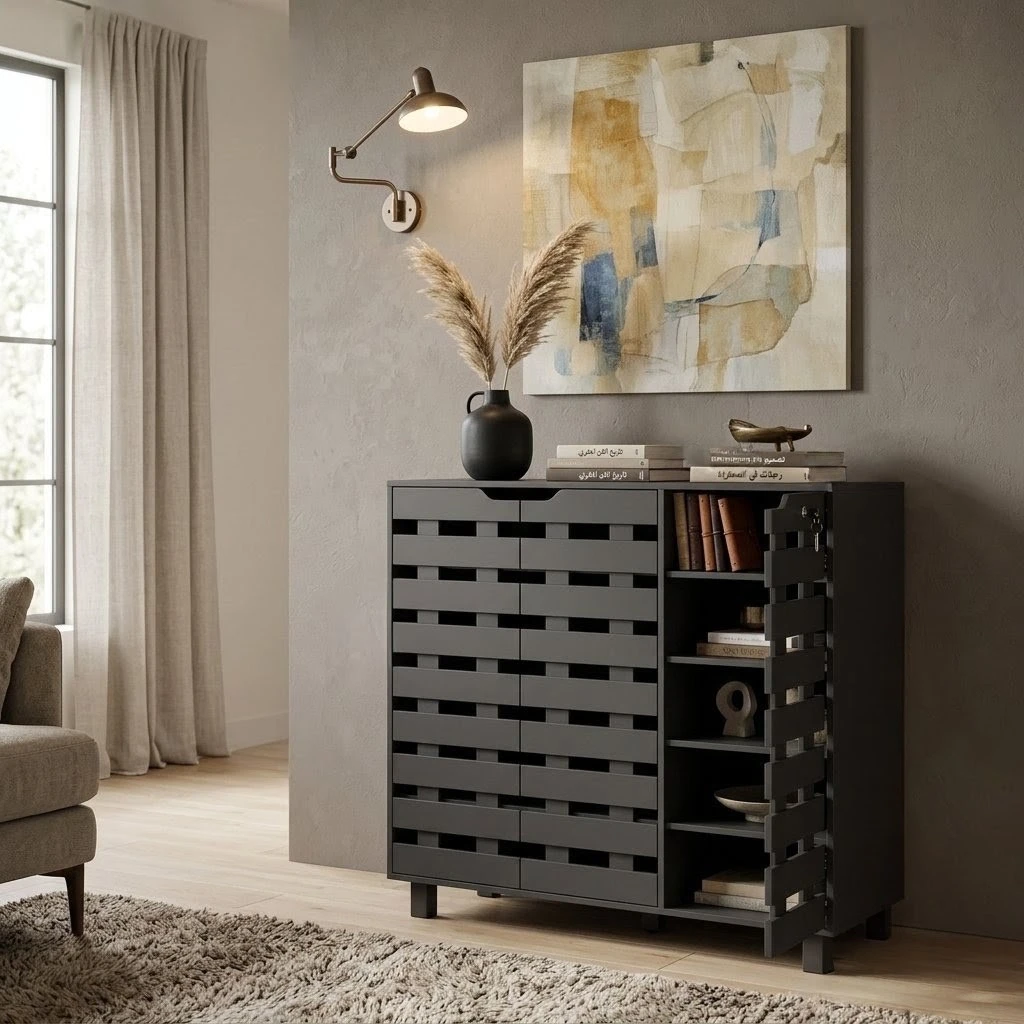 Brand new Grey Storage Cabinet with Slatted Doors