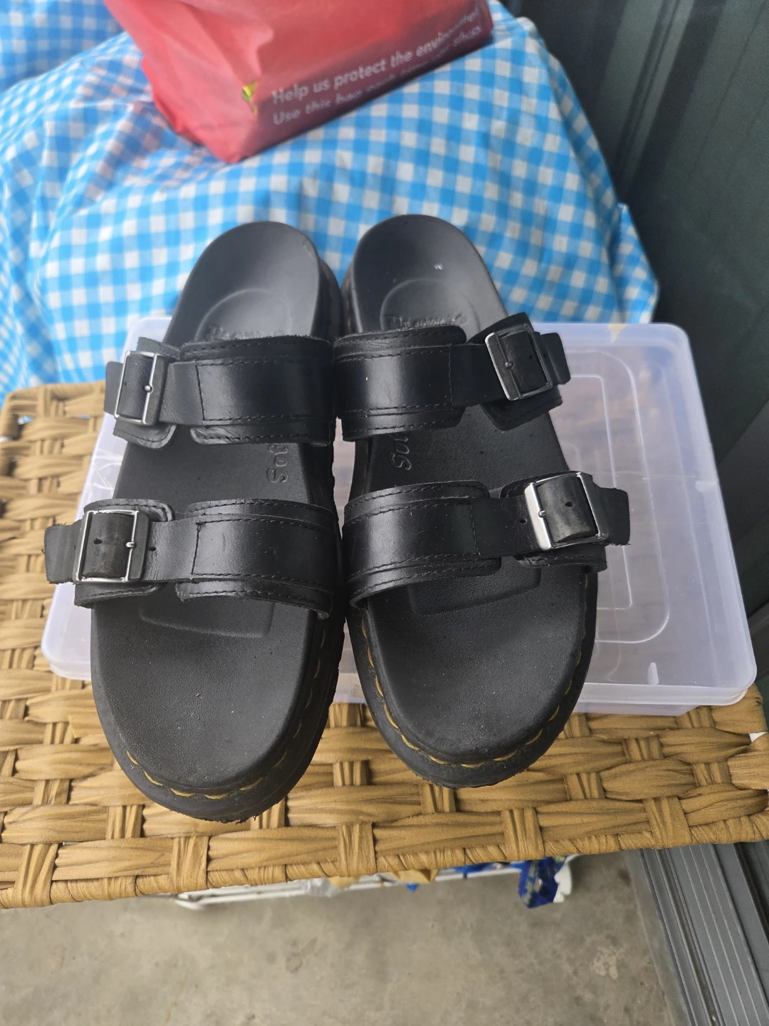 Dr. Martens Black Leather Adjustable Strap Sandals