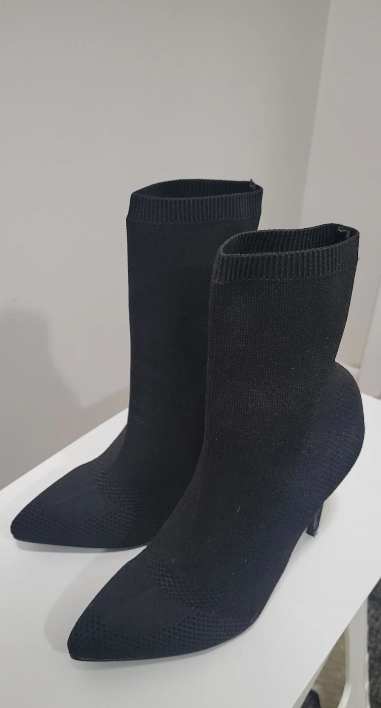 EUC Black Knit Pointed Toe Sock Heels s6.5" - photo 2