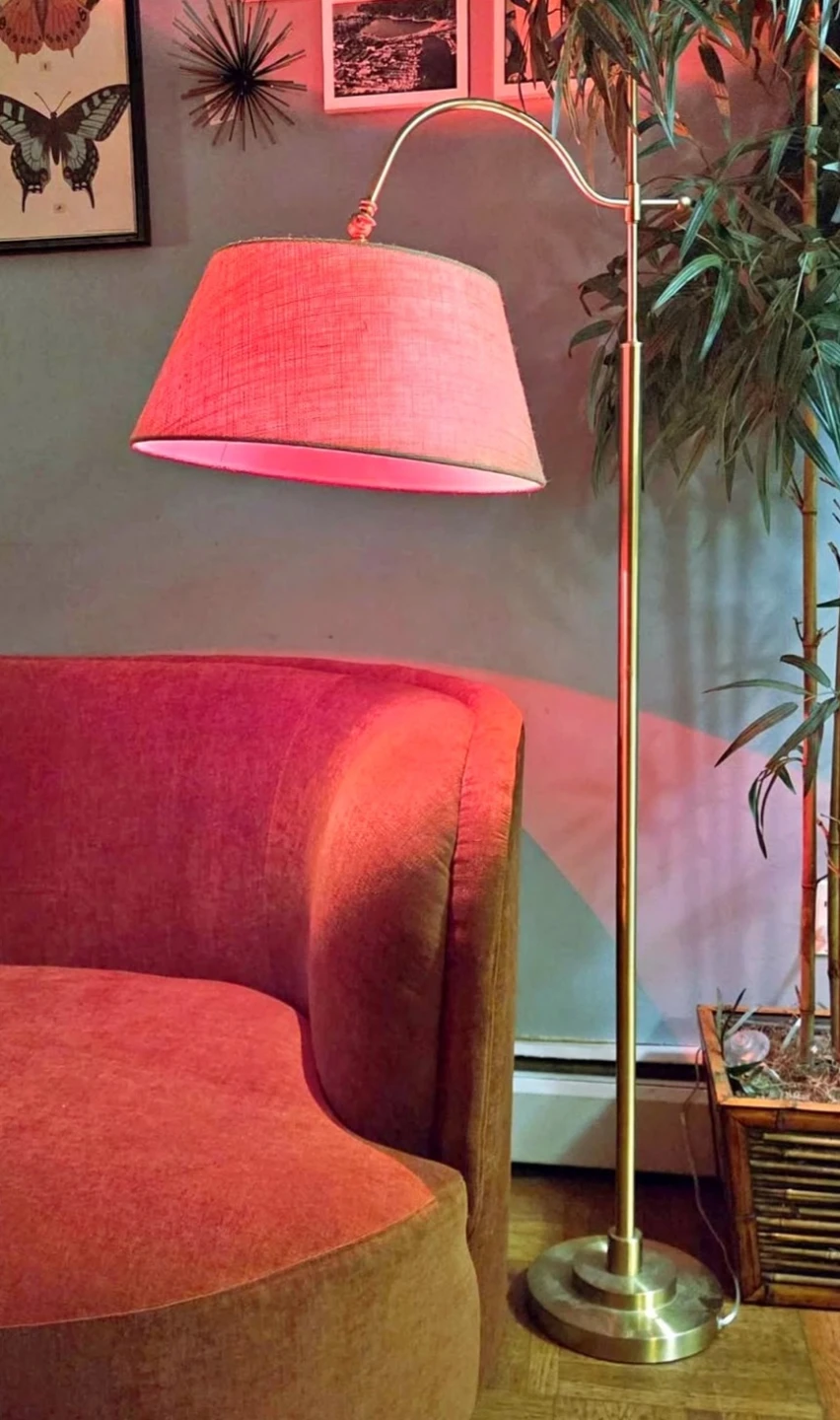 MCM Gold Arched Floor Lamp With Linen Shade (Delivery Available - photo 3